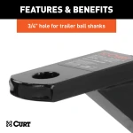 CURT vertical trailer hitch adapter with durable gloss black powder coat finish