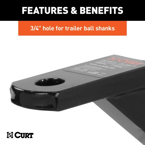 CURT vertical trailer hitch adapter with durable gloss black powder coat finish