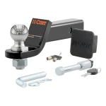 CURT towing starter kit including ball mount, hitch lock, and receiver cover