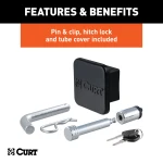 CURT towing starter kit including ball mount, hitch lock, and receiver cover