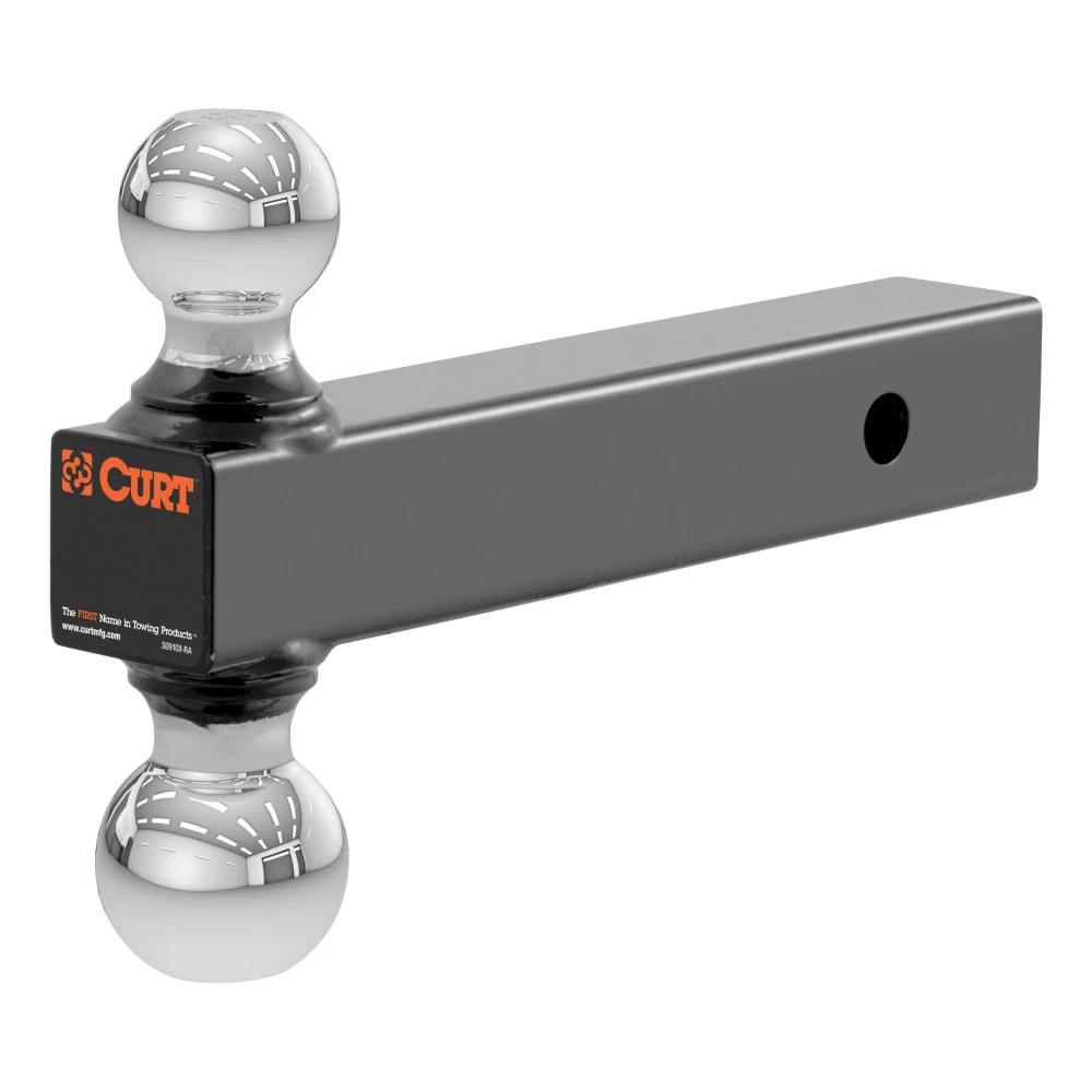 CURT multi-tow ball mount with two different sized trailer balls for versatile towing and secure attachment