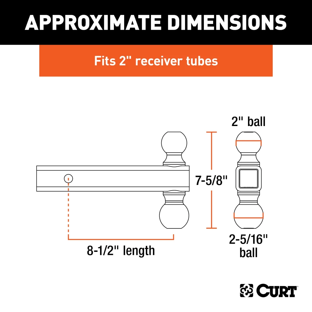 CURT multi-tow ball mount with two different sized trailer balls for versatile towing and secure attachment