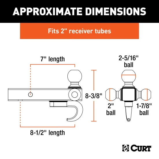 CURT multi-ball mount with three balls and tow hook for versatile towing
