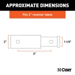CURT Hitch Adapter - 2 Inch to 1-1/4 Inch with 4 Inch Extension CURT receiver adapter extends 4 inches, converts 2 inch to 1-1/4 inch receiver, black finish