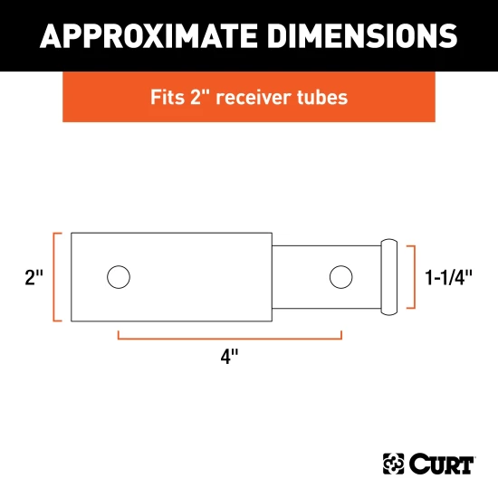 CURT Hitch Adapter - 2 Inch to 1-1/4 Inch with 4 Inch Extension CURT receiver adapter extends 4 inches, converts 2 inch to 1-1/4 inch receiver, black finish
