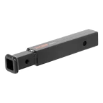 CURT hitch adapter extends 9-1/2", 2" to 1-1/4" conversion, black powder coat.
