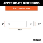CURT hitch adapter extends 9-1/2", 2" to 1-1/4" conversion, black powder coat.