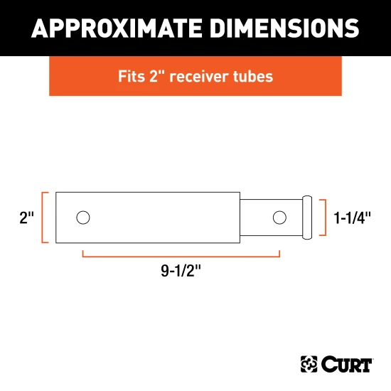 CURT hitch adapter extends 9-1/2", 2" to 1-1/4" conversion, black powder coat.