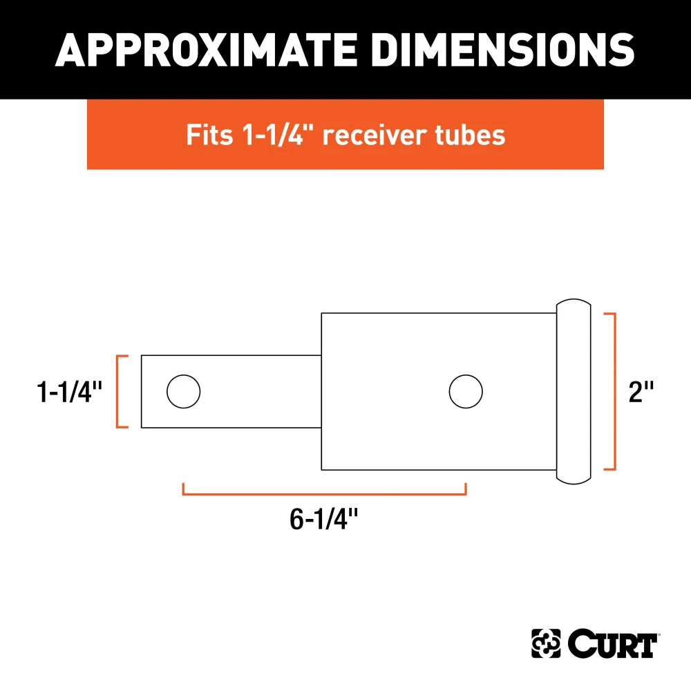 CURT hitch adapter converting 1-1/4" receiver to 2", extends 6-1/4 inches