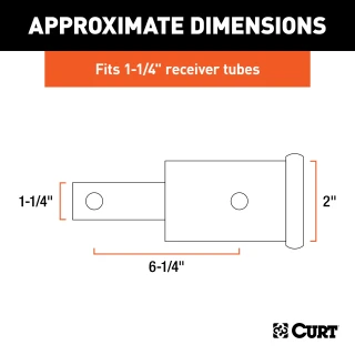 CURT hitch adapter converting 1-1/4" receiver to 2", extends 6-1/4 inches