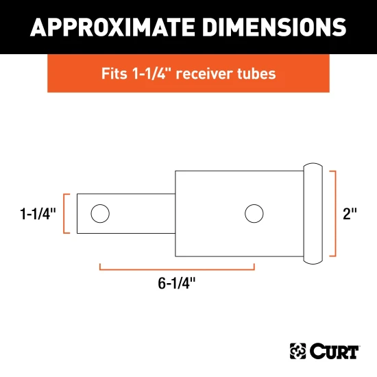 CURT hitch adapter converting 1-1/4" receiver to 2", extends 6-1/4 inches