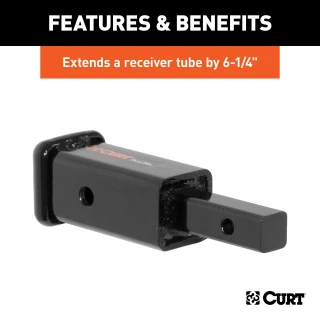 CURT hitch adapter converting 1-1/4" receiver to 2", extends 6-1/4 inches