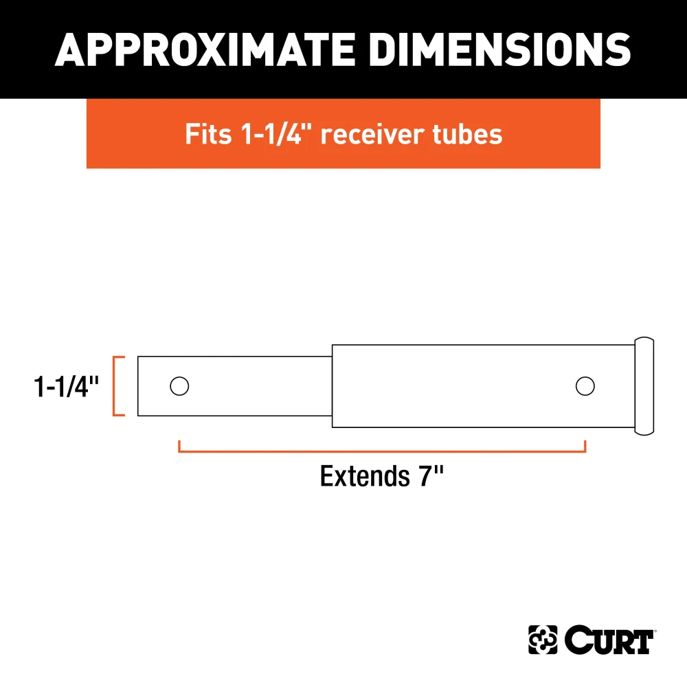 CURT hitch extender providing 7 inch extension for 1-1/4 inch receiver tube