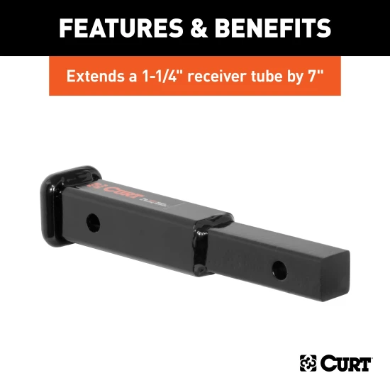 CURT hitch extender providing 7 inch extension for 1-1/4 inch receiver tube