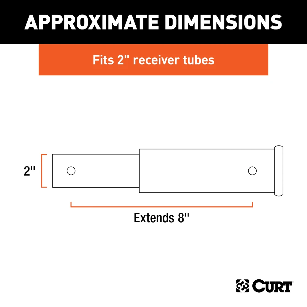 CURT hitch extender providing 8 inches of clearance for 2 inch receiver towing
