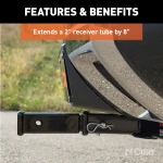 CURT hitch extender providing 8 inches of clearance for 2 inch receiver towing