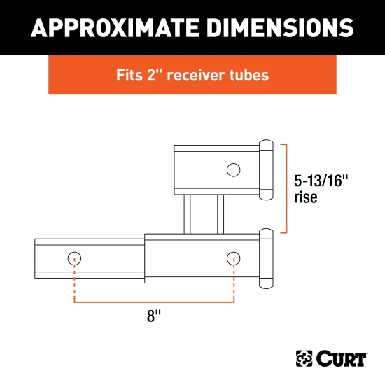 CURT dual hitch extender adds clearance and allows simultaneous towing and accessory mounting in a 2 inch receiver.