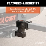 CURT hitch extender adding ground clearance to a 2 inch receiver tube for bike racks and cargo carriers