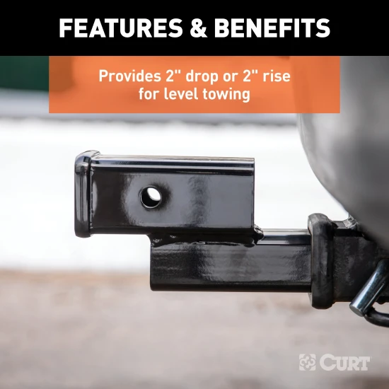 CURT hitch adapter with 2-inch rise or drop for 2-inch receiver