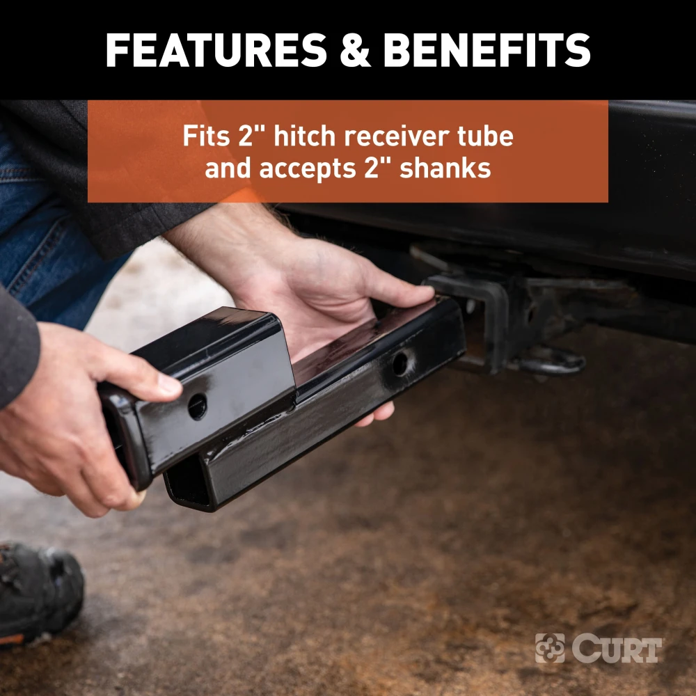 CURT hitch adapter with 2-inch rise or drop for 2-inch receiver