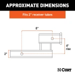 CURT hitch adapter for towing with 4-inch rise or drop, fits 2-inch receiver, black finish.