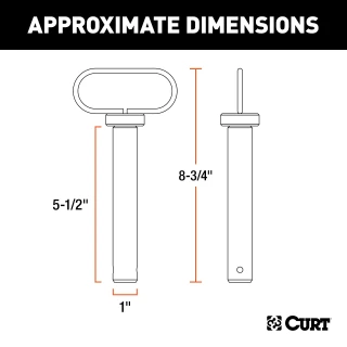 CURT clevis pin with 1 inch diameter, rubber-coated handle, and black powder finish for securing hitch accessories