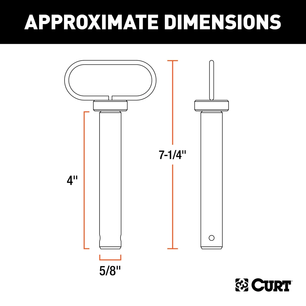 CURT 5/8-inch clevis pin with rubber-coated handle for hitch accessories.