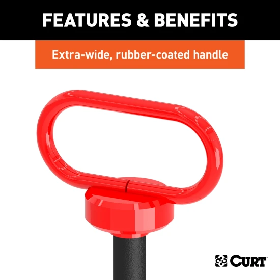 CURT 5/8-inch clevis pin with rubber-coated handle for hitch accessories.