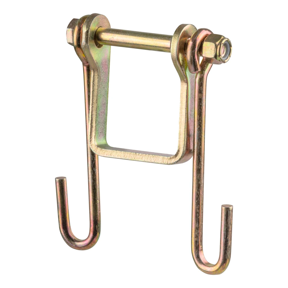 CURT safety chain hanger bracket clamped on a 2-inch hitch shank with steel hooks