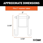 CURT safety chain hanger bracket clamped on a 2-inch hitch shank with steel hooks
