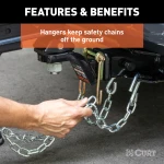 CURT safety chain hanger bracket clamped on a 2-inch hitch shank with steel hooks