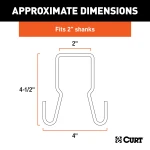 CURT safety chain hanger bracket clipped onto a 2-inch hitch shank, keeping trailer chains off the ground with durable steel construction.