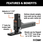 CURT adjustable ball mount with flexible height settings for trailers