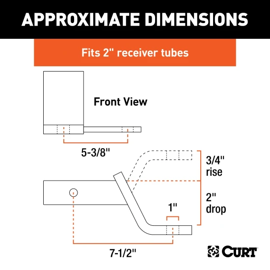 CURT ball mount with sway control tab for 2 inch hitch receivers, featuring gloss black powder coating.