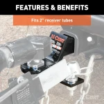 CURT ball mount with sway control tab for 2 inch hitch receivers, featuring gloss black powder coating.