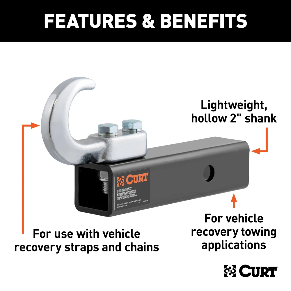 CURT specialty ball mount with chrome tow hook, fits 2 inch hitch, rated for 10,000 lbs GTW