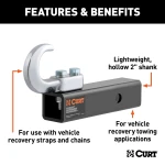 CURT specialty ball mount with chrome tow hook, fits 2 inch hitch, rated for 10,000 lbs GTW