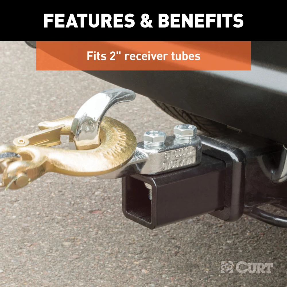 CURT specialty ball mount with chrome tow hook, fits 2 inch hitch, rated for 10,000 lbs GTW