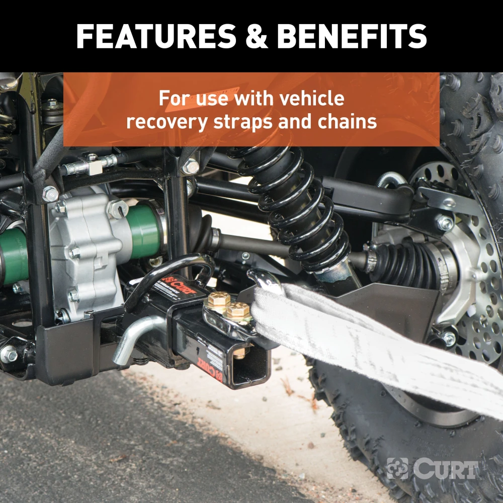 CURT specialty ball mount with chrome tow hook, fits 2 inch hitch, rated for 10,000 lbs GTW