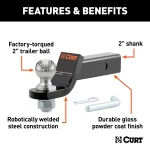 CURT loaded ball mount with factory-torqued 2 inch trailer ball, black finish