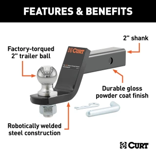 CURT loaded ball mount with 2 inch ball, 4 inch drop, and gloss black finish