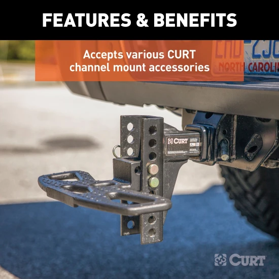 CURT adjustable channel-style dual ball mount with two ball sizes for versatile trailer towing.