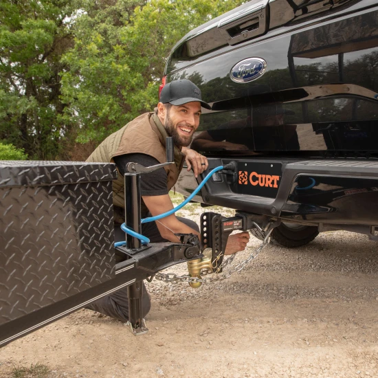 CURT adjustable channel-style dual ball mount with two ball sizes for versatile trailer towing.