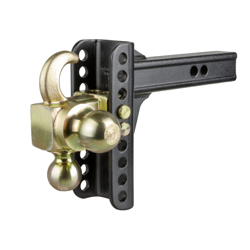 CURT adjustable ball mount with dual ball sizes and hook step for versatile towing