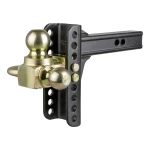 CURT adjustable ball mount with dual ball sizes and hook step for versatile towing