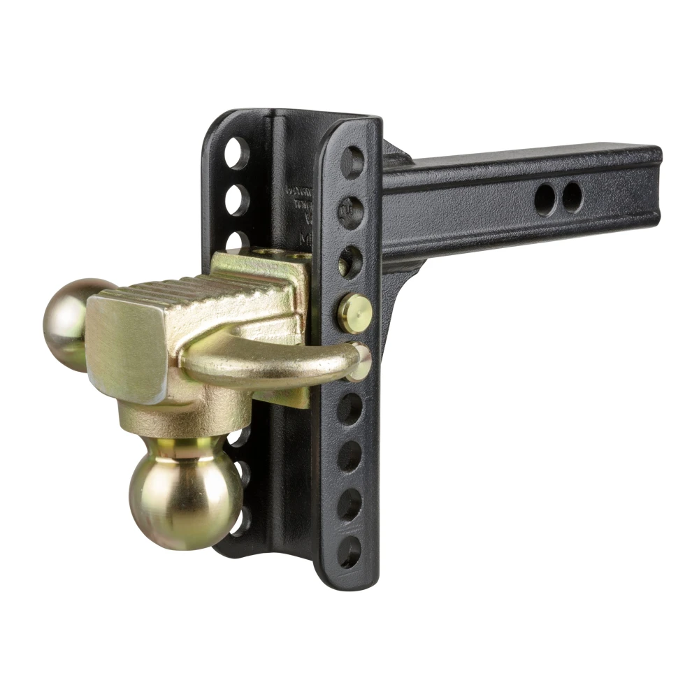 CURT adjustable ball mount with dual ball sizes and hook step for versatile towing