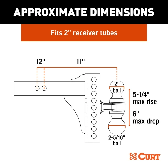 CURT adjustable ball mount with dual ball sizes and hook step for versatile towing