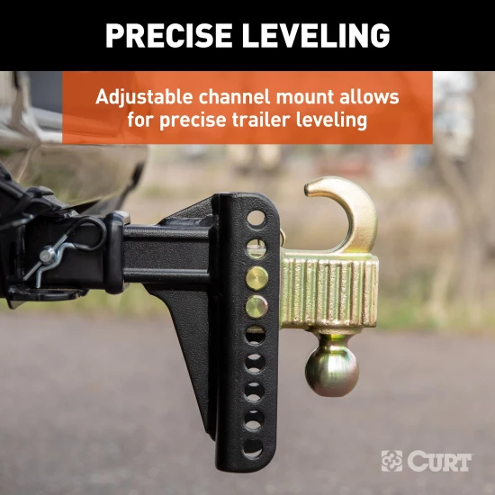 CURT adjustable ball mount with dual ball sizes and hook step for versatile towing