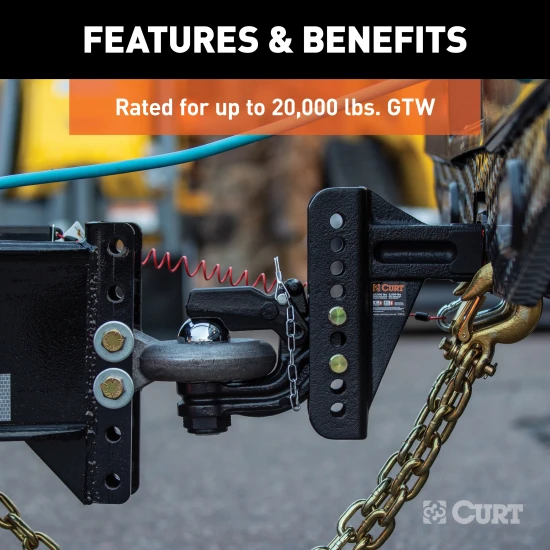 CURT adjustable ball mount with dual-pin system and 2-5/16 inch ball