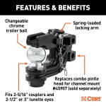CURT replacement ball and pintle combination head with adjustable channel mount